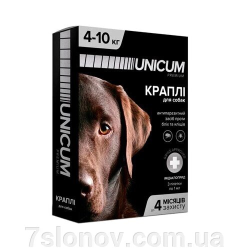 Краплі від бліх та кліщів на загривку Унікум преміум Unicum premium для собак 4-10 кг №3 від компанії Інтернет Ветаптека 7 слонів - фото 1