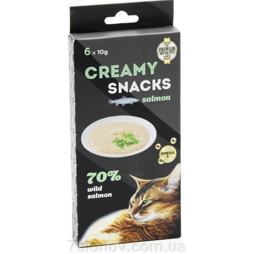 Ласощі для котів Creamy Snacks Salmon ніжне пюре лосось з куркою 6 стиків по 10 г Lucky Star від компанії Інтернет Ветаптека 7 слонів - фото 1