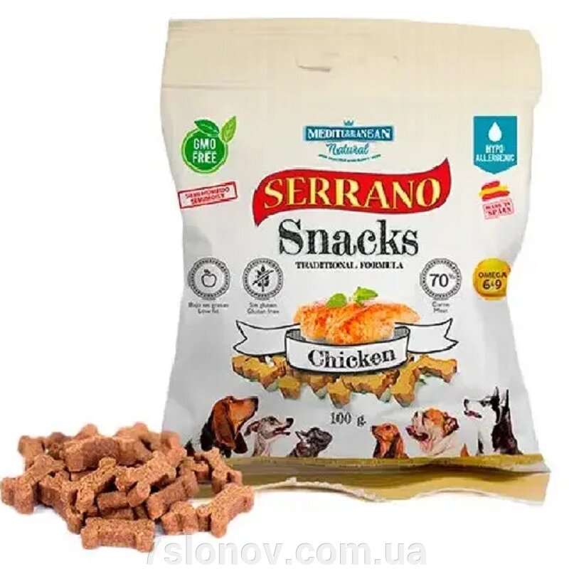 Ласощі для собак Serrano Snacks Dog Adult Chicken з куркою 100 г Mediterranean Natural від компанії Інтернет Ветаптека 7 слонів - фото 1