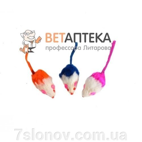 Набір іграшок для кішки 3 хутряних двоколірних мишей FOX XW0064 від компанії Інтернет Ветаптека 7 слонів - фото 1