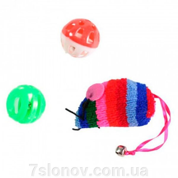 Набір іграшок для кішки кольорова миша, 2 брязкальця XW0338 від компанії Інтернет Ветаптека 7 слонів - фото 1