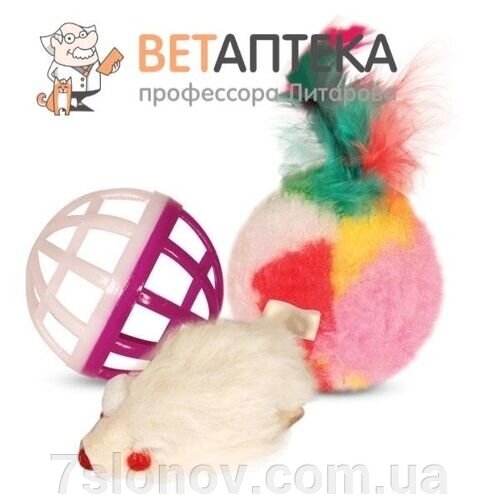 Набір іграшок для кішки миша кулькова сітчаста м'яч FOX 144 XW0028 від компанії Інтернет Ветаптека 7 слонів - фото 1