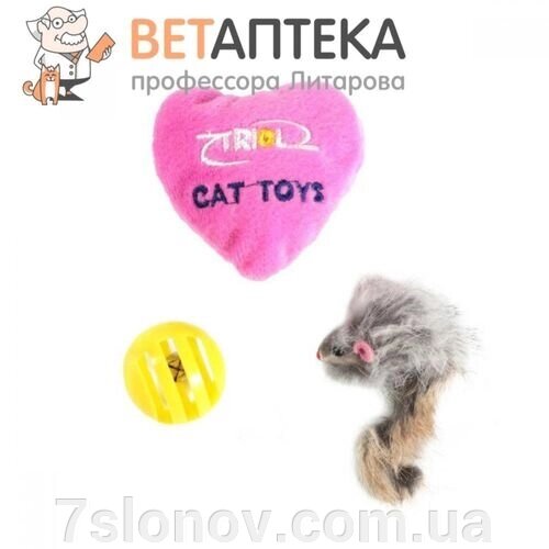 Набір іграшок для кішки миша, куля, серце XW0075 від компанії Інтернет Ветаптека 7 слонів - фото 1