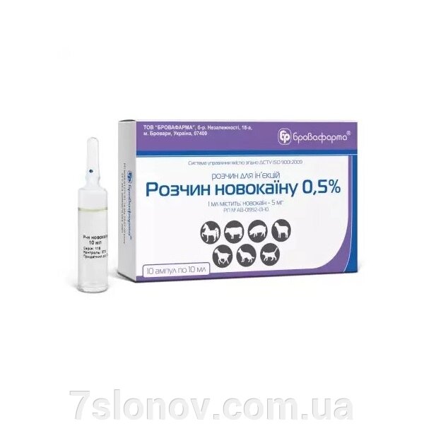 Новокаїн 0,5% р-н (упак 10 амп по 10 мл) Бровафарм скло від компанії Інтернет Ветаптека 7 слонів - фото 1