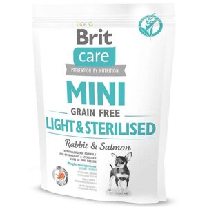 Сухий корм для собак Mini Grain Free Light and Sterilised Rabbit and Salmon з кроликом та лососем 1 кг Вагової Brit Care