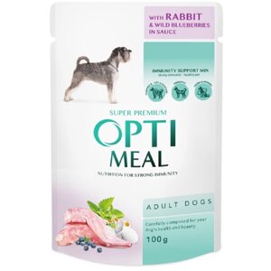 Корм для собак Adult Dogs Rabbit and Wild Blueberries sauce з кроликом та чорницею в соусі 100 г Optimeal