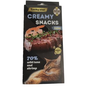 Ласощі для котів Creamy Snacks Tuna ніжне пюре тунця та креветки 6 стиків по 10 г Lucky Star