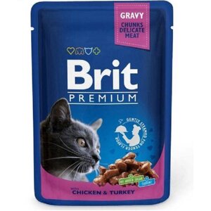 Вологий корм для кішок Cat Chicken and Turkey з індичкою та куркою пауч 100 г Brit Premium