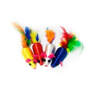 Іграшка для кішок Миша нейлонова кольорова з пером колір в асортименті 6 см FOX