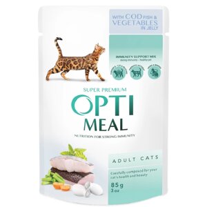 Корм для котів Cod Fish and Vegetable з тріскою та овочами в желе 85 г Optimeal