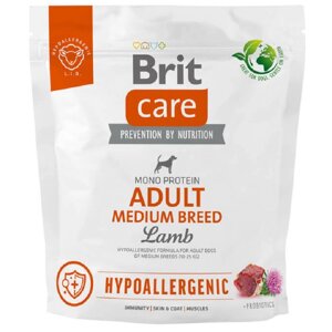 Сухий корм для собак від 10 до 25 кг Dog Hypoallergenic Adult Medium Breed із ягням 1 кг Brit Care