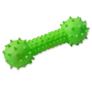 Іграшка гумова для собак Гантель гумова з шипами салатова 12 см Китай