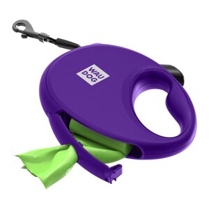 Повідець-рулетка для собак до 12 кг Waudog R-leash з контейнером для пакетів та світловідбиваючою стрічкою 3 м фіолетовий
