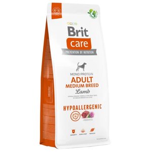 Сухий корм для собак від 10 до 25 кг Dog Hypoallergenic Adult Medium Breed з ягням 1 кг Вагової Brit Care