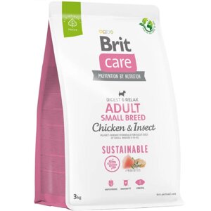 Сухий корм для собак до 10 кг Dog Sustainable Adult Small Breed з куркою та комахами 3 кг Brit Care