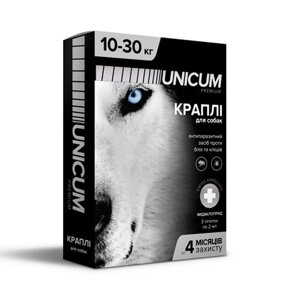 Краплі від бліх і кліщів на холку Унікум преміум Unicum premium для собак 10-30 кг №3 UN--008