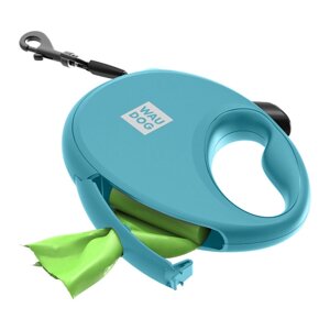 Повідець-рулетка для собак до 12 кг Waudog R-leash з контейнером для пакетів та світловідбиваючою стрічкою 3 м блакитна Collar