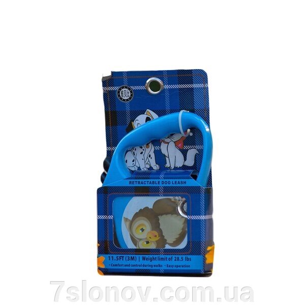 Повідець-рулетка для собак синій з малюнком Пташки 3 м від компанії Інтернет Ветаптека 7 слонів - фото 1
