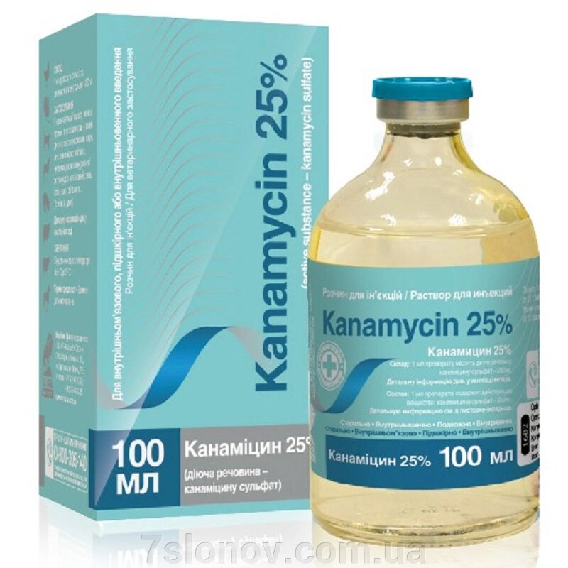 Розчин для ін'єкцій Канаміцин 25% антибіотик протимікробної дії 100 мл  O. L.KAR від компанії Інтернет Ветаптека 7 слонів - фото 1