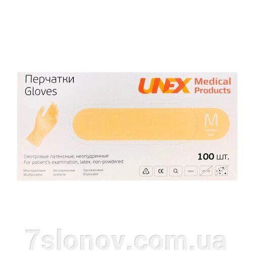 Рукавички латекс оглядові нестерильні припудрені розмір М 7-8 50 пар Unex від компанії Інтернет Ветаптека 7 слонів - фото 1