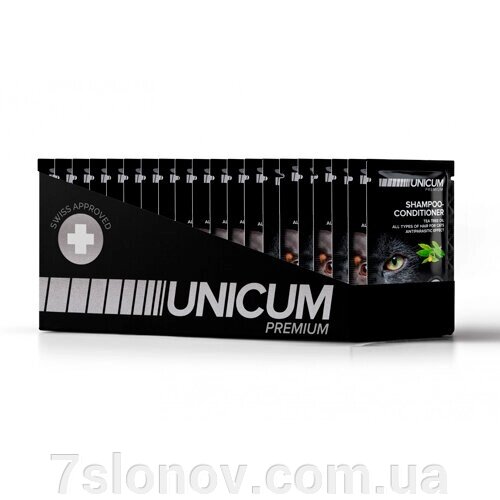 Шампунь-кондиціонер для кішок Unicum Premium з антипаразитарним ефектом та олією чайного дерева 15 мл Unicum від компанії Інтернет Ветаптека 7 слонів - фото 1