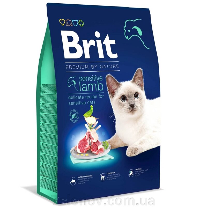 Сухий корм для котів з чутливим травленням Cat Sensitive Lamb з ягням 8 кг Brit Premium від компанії Інтернет Ветаптека 7 слонів - фото 1