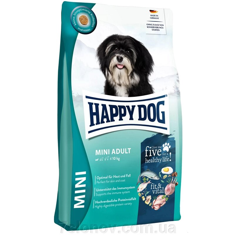 Сухий корм для собак до 10 кг Happy Dog fit and vital Mini Adult з лососем морською рибою яйцем бараниною та птахом 4кг від компанії Інтернет Ветаптека 7 слонів - фото 1