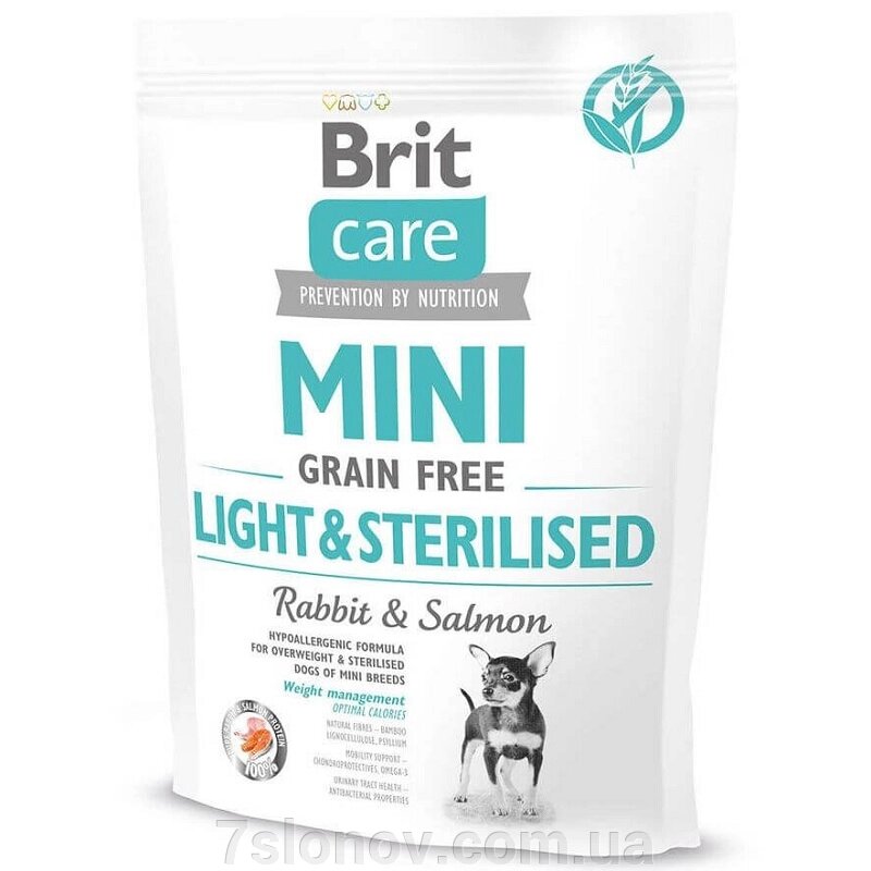 Сухий корм для собак Mini Grain Free Light and Sterilised Rabbit and Salmon з кроликом та лососем 1 кг Вагової Brit Care від компанії Інтернет Ветаптека 7 слонів - фото 1