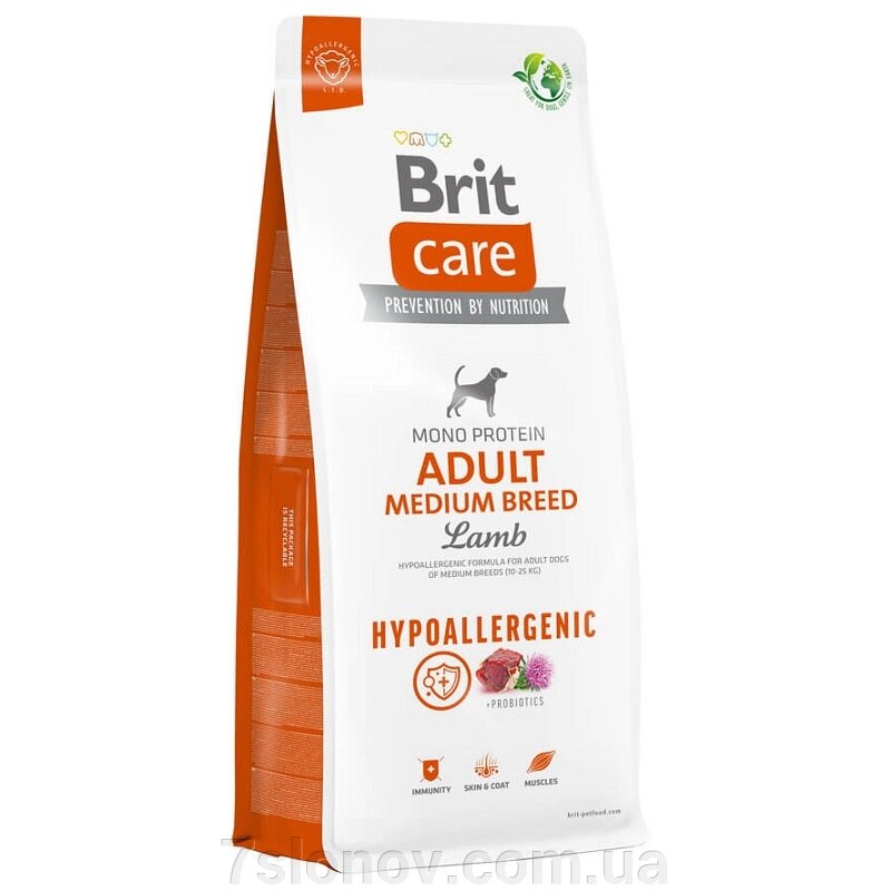 Сухий корм для собак від 10 до 25 кг Dog Hypoallergenic Adult Medium Breed з ягням 1 кг Вагової Brit Care від компанії Інтернет Ветаптека 7 слонів - фото 1