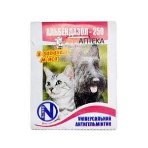 Таблетки для собак та котів Альбендазол-250 антигельмітик широкого спектру дії 1 таблетка на 10 кг ваги Норіс