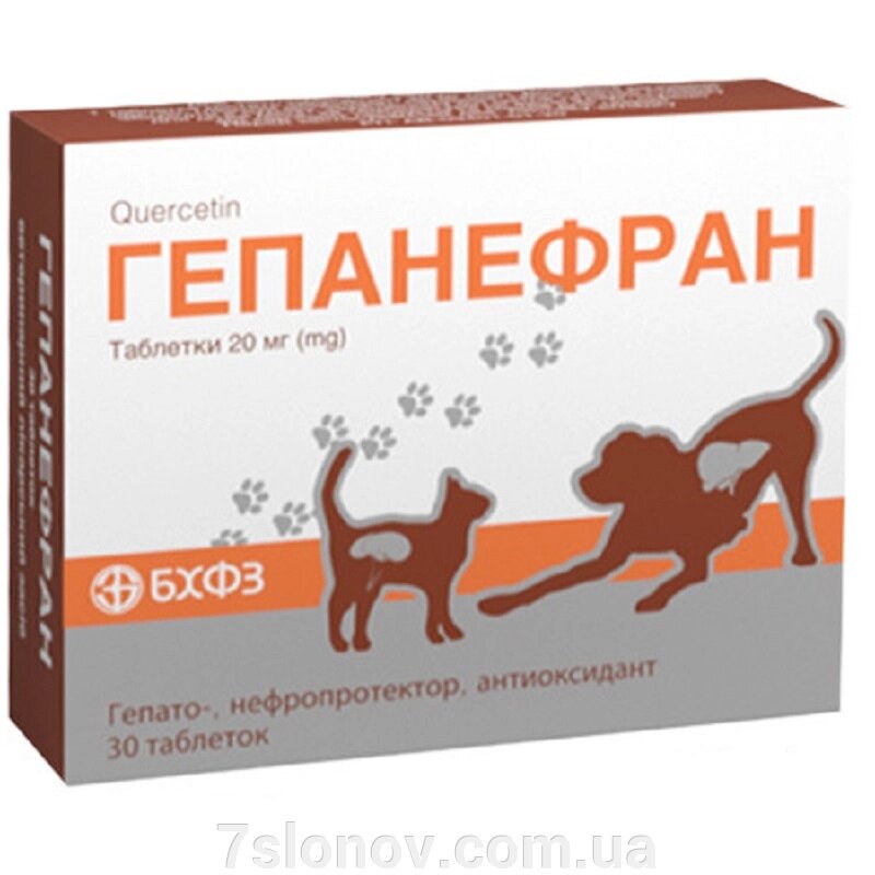 Таблетки для собак та кішок Гепанефран 20 мг гепатонефропротектор та антиоксидант №30 БХВЗ від компанії Інтернет Ветаптека 7 слонів - фото 1