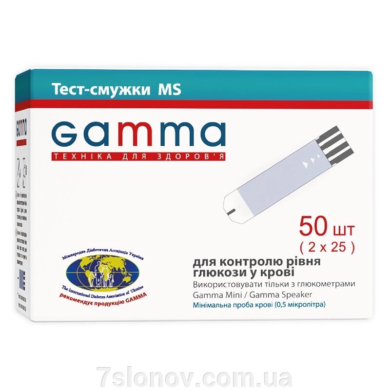 Тест-смужки для глюкометра Gamma Mini для вимірювання рівня глюкози 50 шт Gamma від компанії Інтернет Ветаптека 7 слонів - фото 1