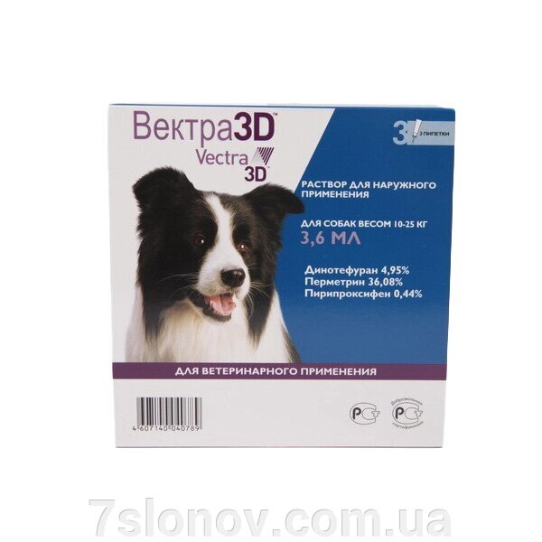 Вектра 3D краплі на загривку для собак 10,1-25 кг спот-он 3,6 мл №3 Ceva від компанії Інтернет Ветаптека 7 слонів - фото 1