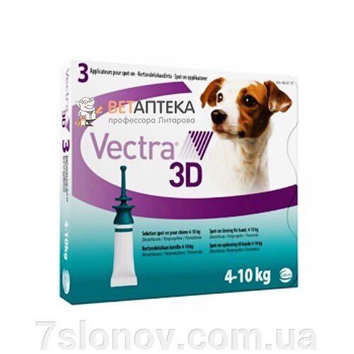 Вектра 3D краплі на загривку для собак 4,1-10 кг спот-он 1,6 мл №3 Ceva від компанії Інтернет Ветаптека 7 слонів - фото 1