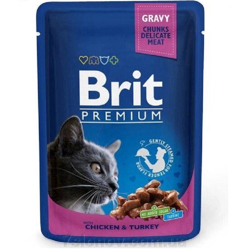 Вологий корм для кішок Cat Chicken and Turkey  з куркою та індичкою асорті пауч 100 г Brit Premium від компанії Інтернет Ветаптека 7 слонів - фото 1