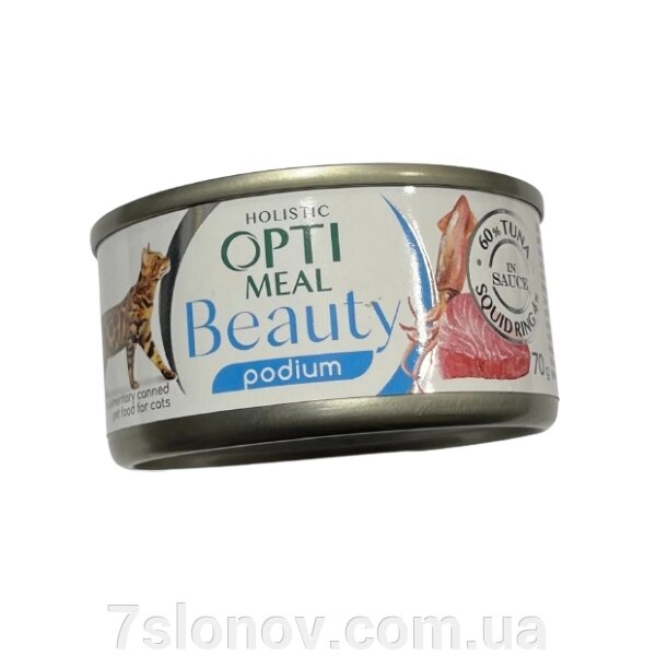 Вологий корм смугастий тунець у соусі з кільцями кальмарів 70 г Optimeal Beauty Podium від компанії Інтернет Ветаптека 7 слонів - фото 1