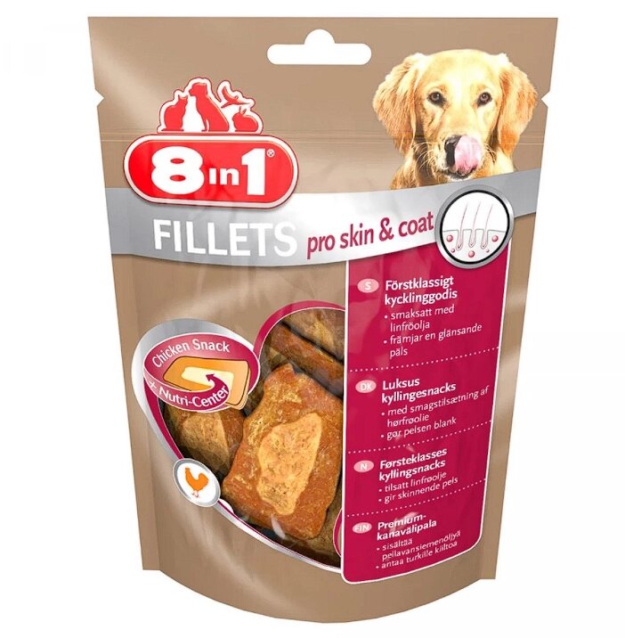 8in1 Fillets Pro Skin & Coat снеки для дорослих собак 80г від компанії ПП Блищик - фото 1