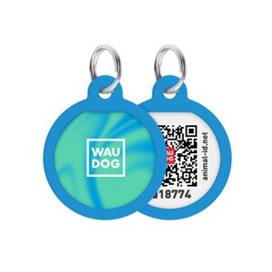 Адресник для собак і котів металевий Waudog smart id з qr паспортом, малюнок "градієнт блакитний", коло, д 30мм