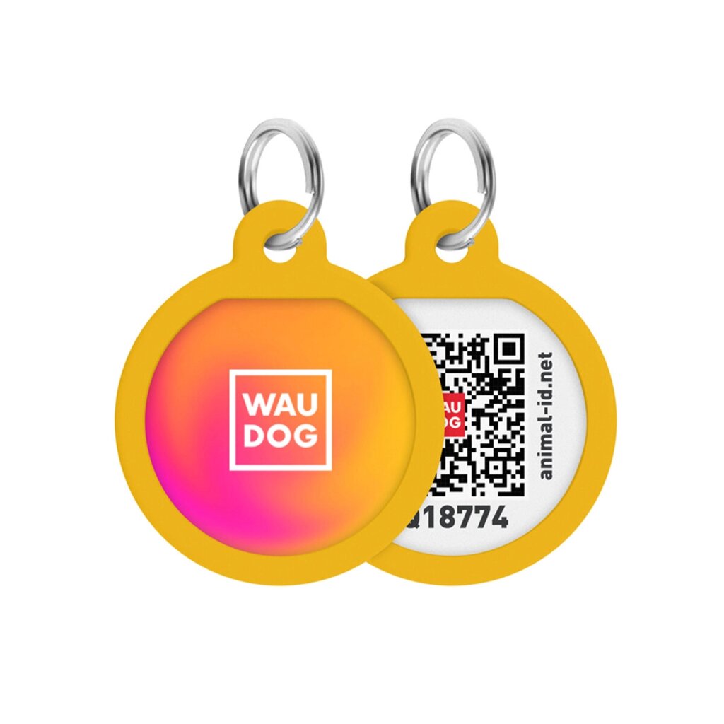 Адресник для собак і котів металевий Waudog smart id з qr паспортом, малюнок "градієнт помаранчевий", коло, д 25 мм від компанії ПП Блищик - фото 1