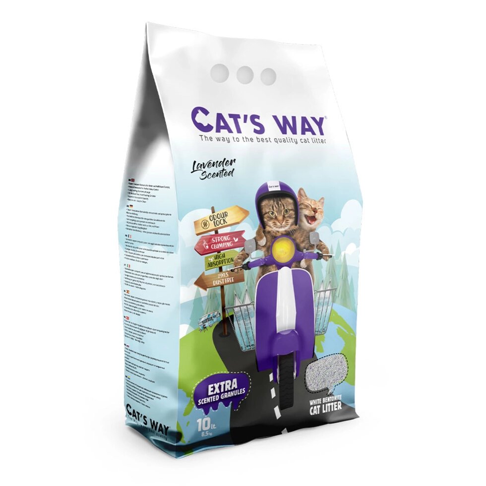 Бентонітовий наповнювач CAT'S WAY лаванда + фіолет. гранули, 10л від компанії ПП Блищик - фото 1