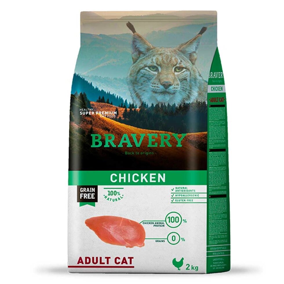 BRAVERY Chicken Adult Cat, сухий корм  для дорослих котів, з куркою 2kg від компанії ПП Блищик - фото 1