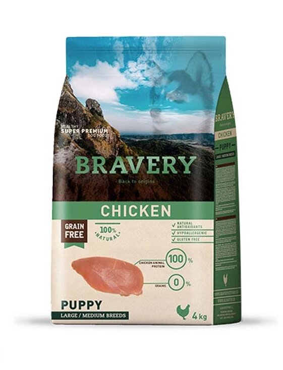 BRAVERY Chicken Puppy Large/Medium, сухий корм для цуценят cередніх та великих порід,з куркою 12kg від компанії ПП Блищик - фото 1