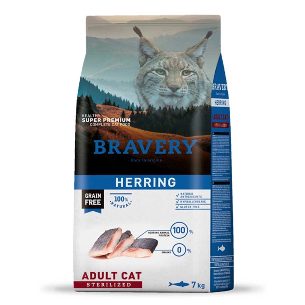 BRAVERY Herring  Adult Cat Sterilized, сухий корм  для дор. котів стерилізованих, з оселедцем  2kg від компанії ПП Блищик - фото 1