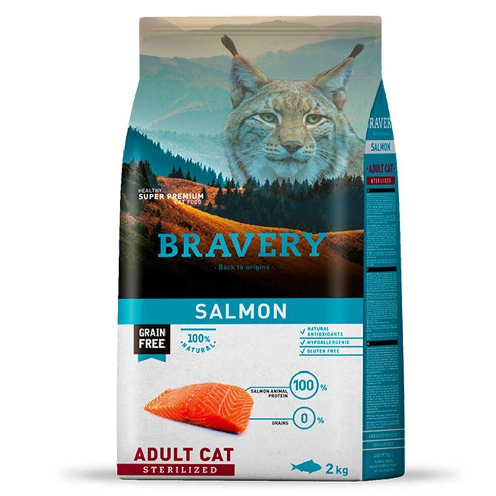 BRAVERY Salmon Adult Cat Sterilized, сухий корм  для дор. котів стерилізованих, з лососем 2kg від компанії ПП Блищик - фото 1