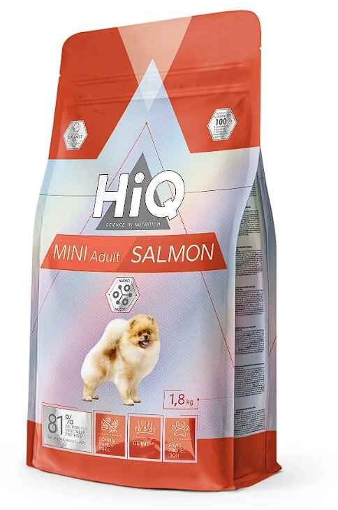 HiQ Mini Adult Salmon Сухий корм для дорослих собак малих порід 1.8кг від компанії ПП Блищик - фото 1