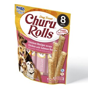 Inaba Churu Rolls Grain-Free Soft & Chewy палочки для собак з курицею та лососем, 8шт, 96гр