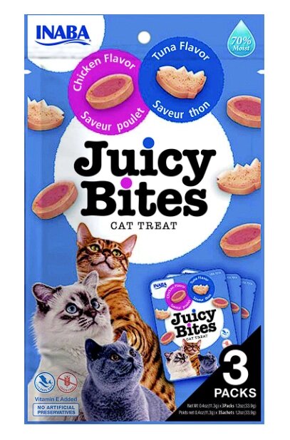 Inaba Juicy Bites лакомство для котів з тунцем та куркою, 3шт, 84гр від компанії ПП Блищик - фото 1