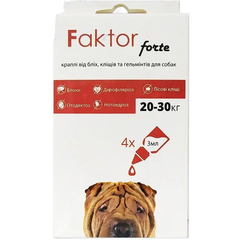 Краплі Faktor forte для собак 3мл 20-30кг від бліх, кліщів (4шт/уп) від компанії ПП Блищик - фото 1