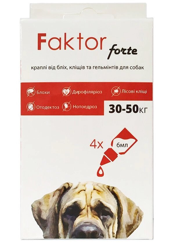 Краплі Faktor forte для собак 6мл 30-50кг від бліх, кліщів. (4шт/уп) від компанії ПП Блищик - фото 1