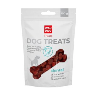 Ласощі для собак waudog treats "стоматологічна кістка зі смаком курятини", 100 г